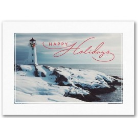 Festive Lighthouse Holiday Card with Logo