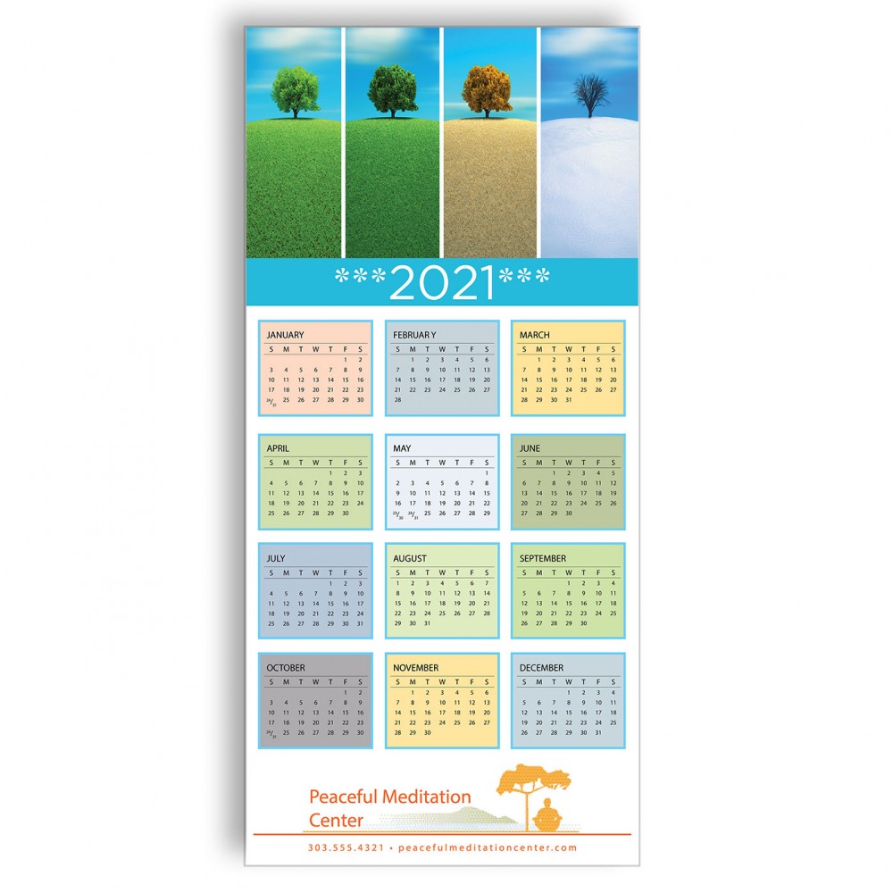 Personalized Z-Fold Personalized Greeting Calendar - Four Seasons Meadow Trees