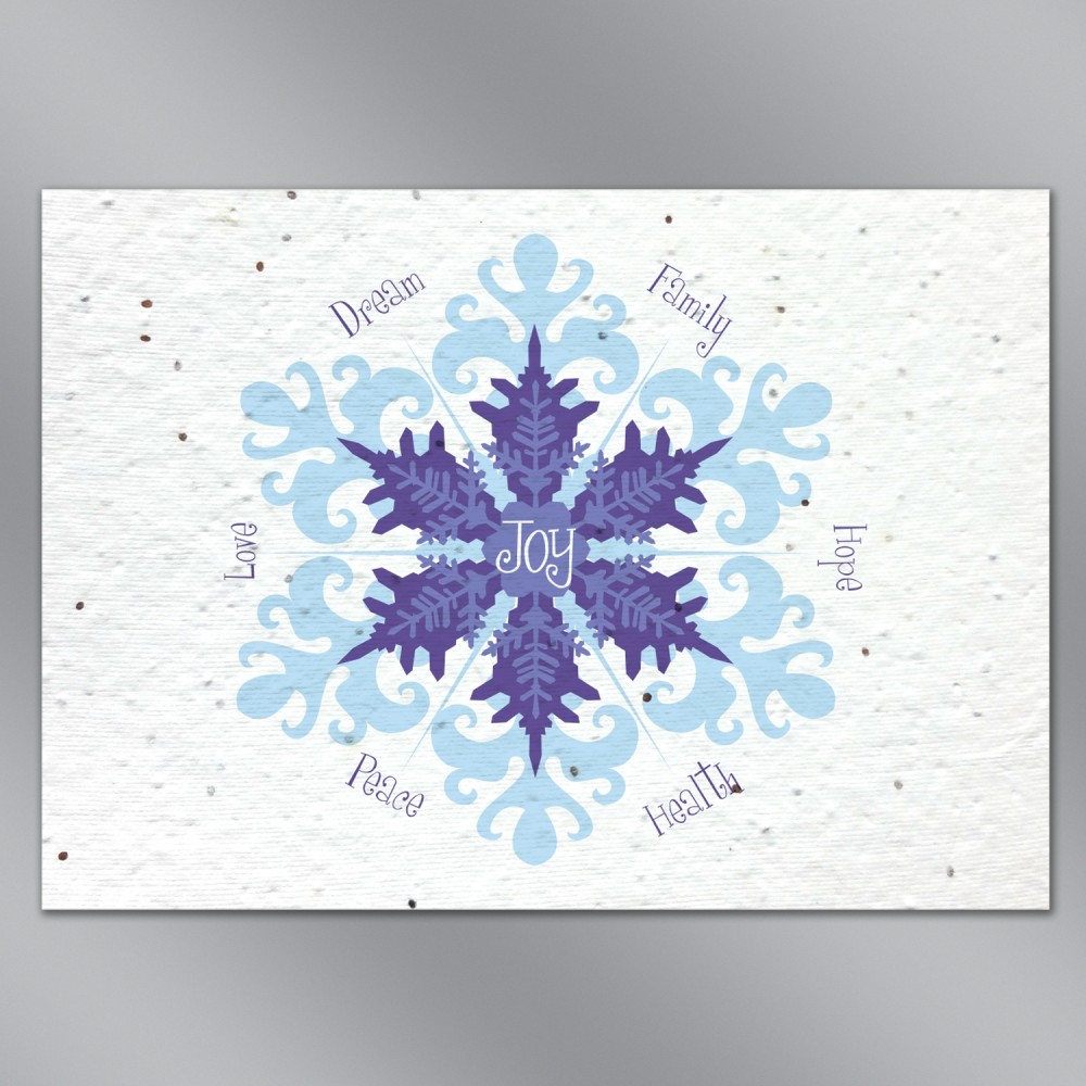 Blue Snowflakes Floral Seed Paper Holiday Card w/Stock or Custom Message with Logo