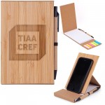 4X6 Bamboo Phone Holder Notepad & Pen Set With Sticky Notes with Logo
