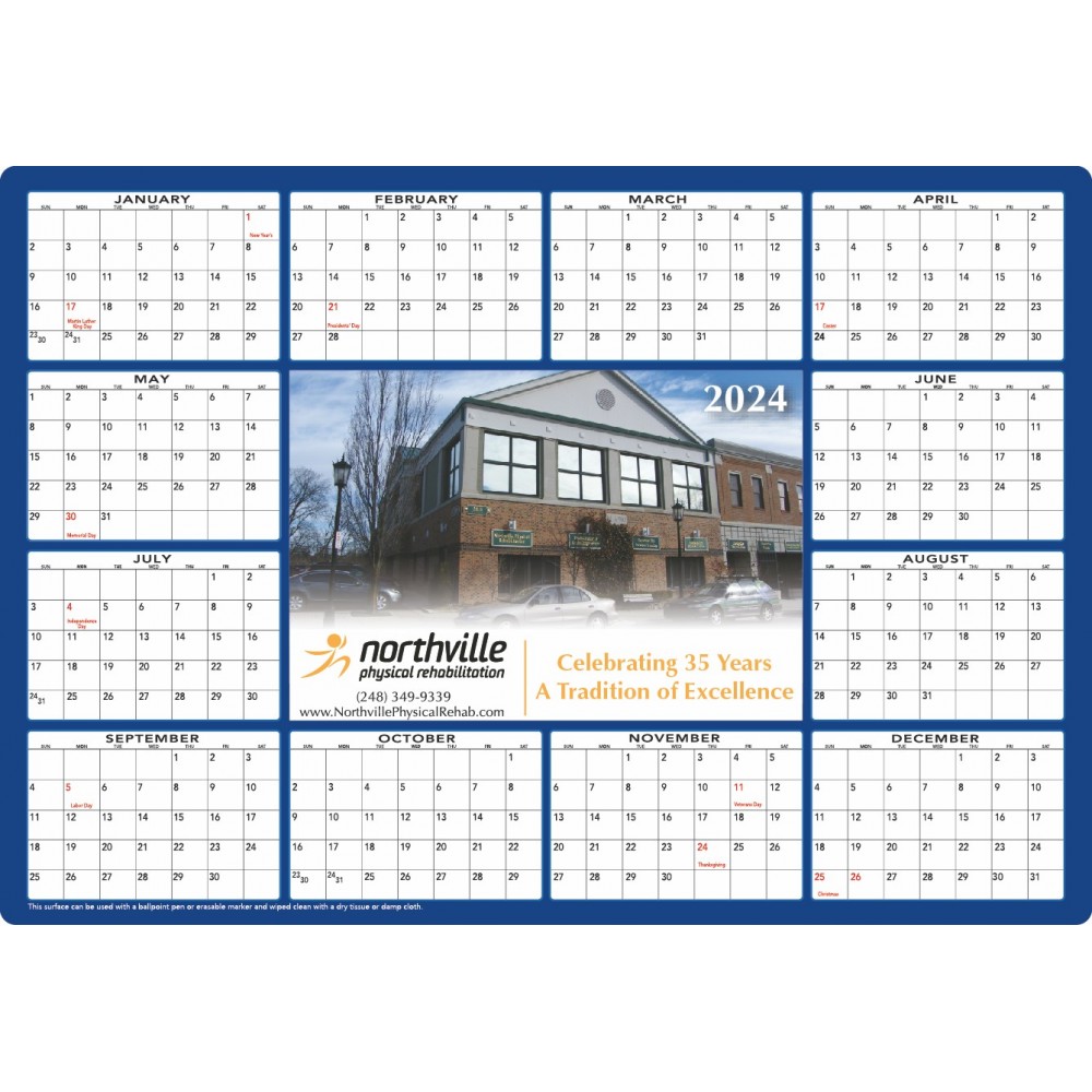 Full Color Premium Plastic Write-on/ Wipe-off Wall Calendar with Logo