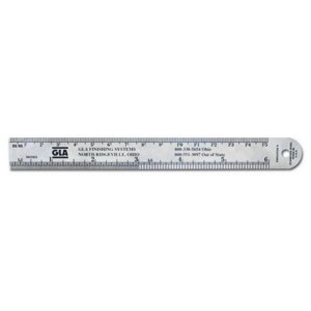 Stainless Steel Ruler (6.75"x.75") w/mm over 32nds &16ths/Conversion Table Back with Logo
