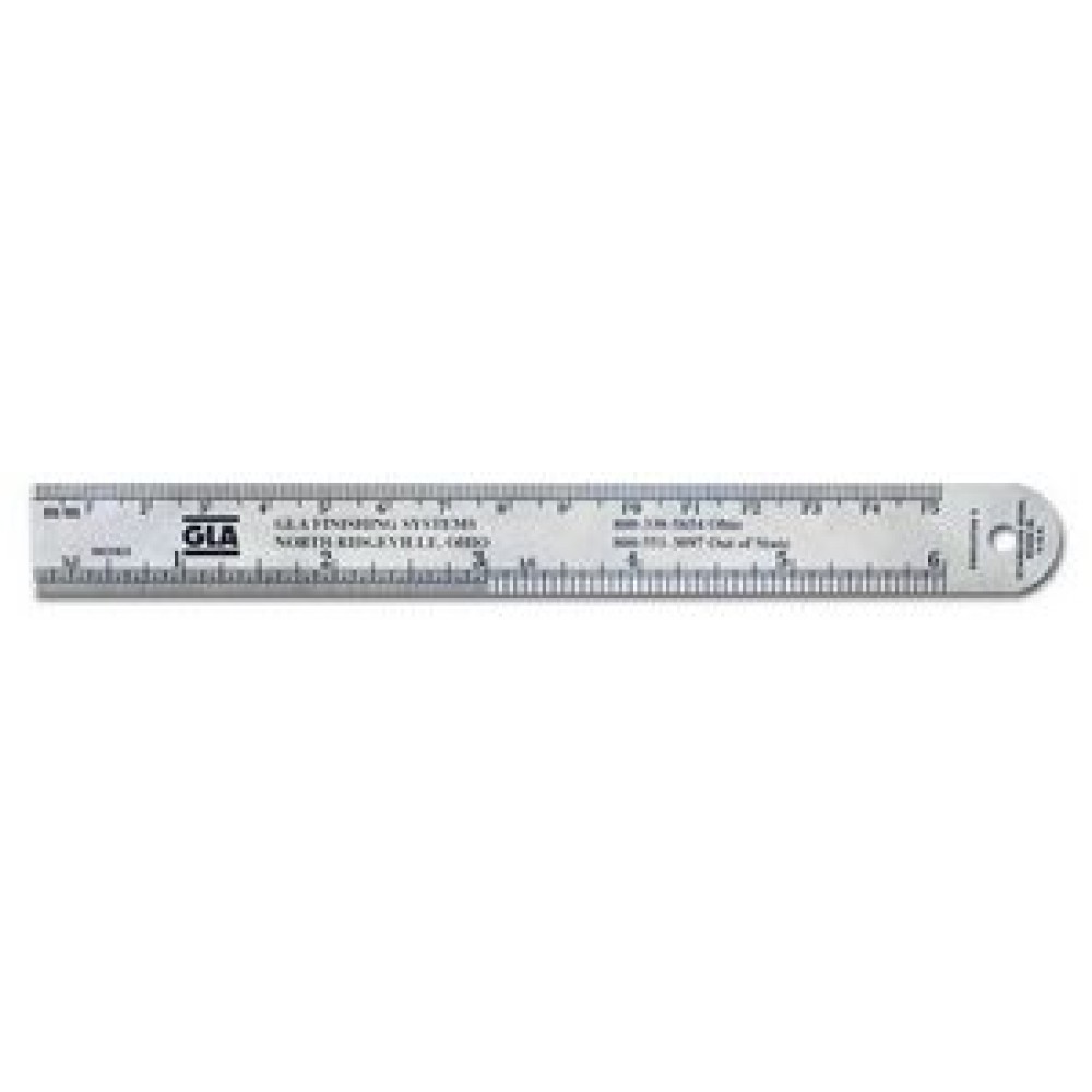 Stainless Steel Ruler (6.75"x.75") w/mm over 32nds &16ths/Conversion Table Back with Logo Stainless Steel Ruler (6.75"x.75") w/mm over 32nds &16ths/Conversion Table Back with Logo