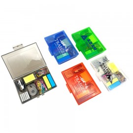 Logo Branded Back To School /Office Kit With Stapler, Staples, Sticky Notes, Rubber Bands, Paper Clips, And Tape