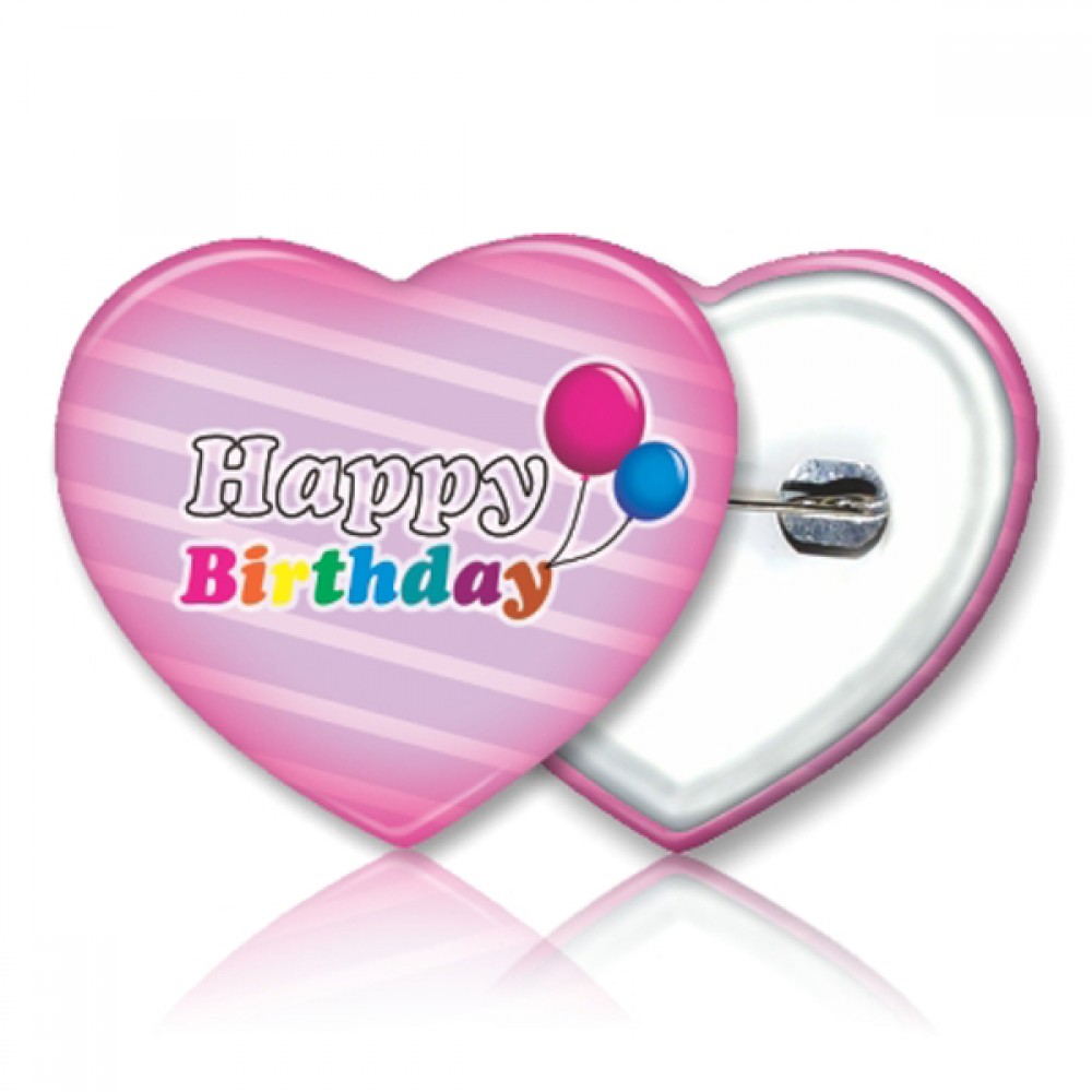 1 3/8 Inch Wide Pin-Back, Heart Shape Tin Button Badge Logo Printed 1 3/8 Inch Wide Pin-Back, Heart Shape Tin Button Badge Logo Printed