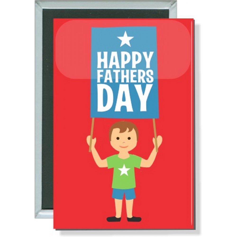 Personalized Fathers Day - Happy Fathers Day, Boy w/Flag - 2 Inch X 3 Inch Rect. Button