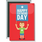 Custom Imprinted Fathers Day - Happy Fathers Day, Boy w/Flag - 2 Inch X 3 Inch Rect. Button