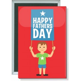 Personalized Fathers Day - Happy Fathers Day, Boy w/Flag - 2 Inch X 3 Inch Rect. Button