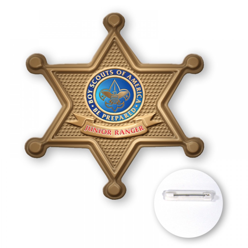 3" Sheriff Badge Star Shape Plastic Full Color Button with Logo