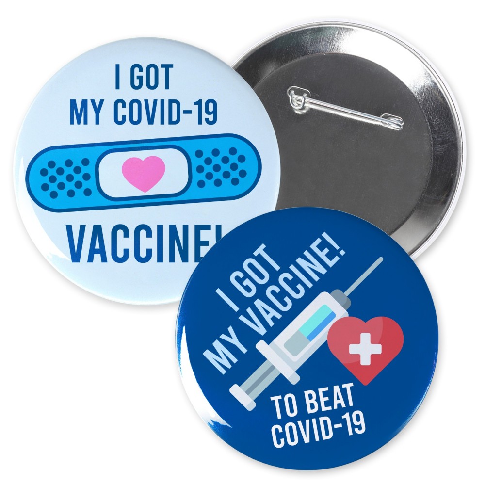 Logo Printed 3" Circle Celluloid Covid Vaccine Buttons Logo Printed 3" Circle Celluloid Covid Vaccine Buttons