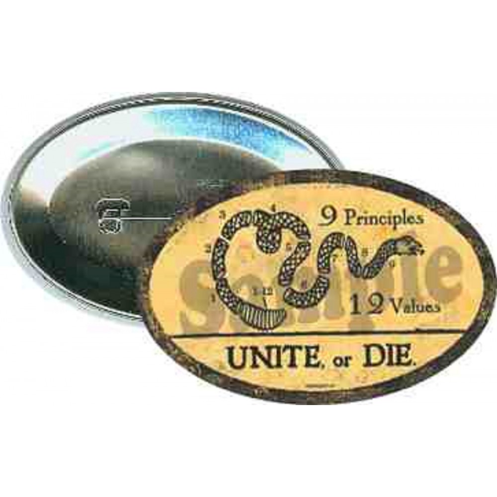 Political - Glenn Beck, Unite or Die - 2 3/4 X 1 3/4 Inch Oval Button with Logo
