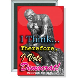Political - I think, Therefore, I Vote Democrat - 2 X 3 Inch Rect. Button with Logo