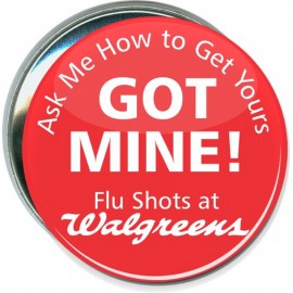 Business - Flu Shots at Walgreens - 3 Inch Round Button with Logo  Business - Flu Shots at Walgreens - 3 Inch Round Button with Logo