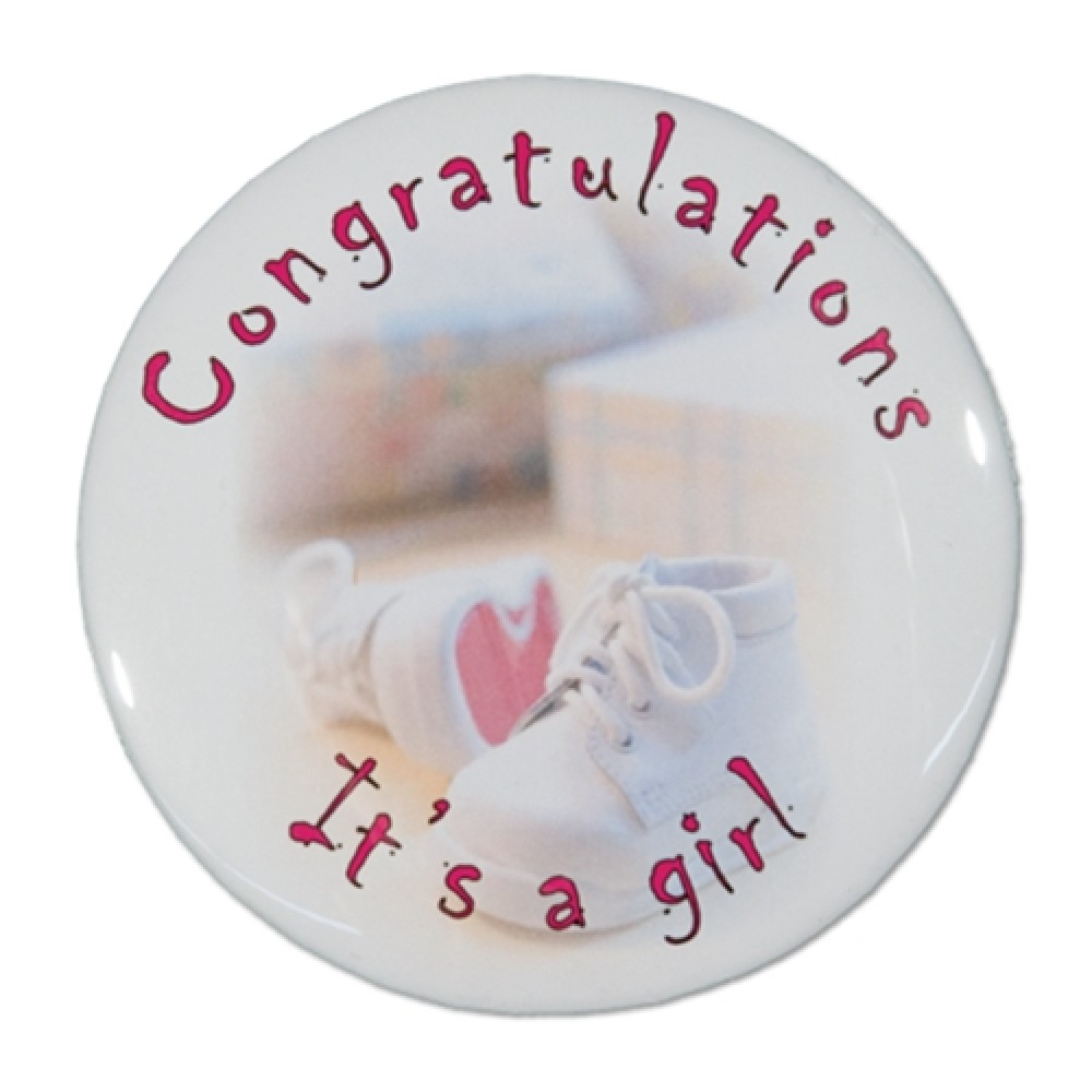 1" Stock Celluloid "Congratulations It's A Girl" Button with Logo