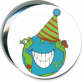 Customized Earth Day - Smiling Earth with Party Hat - 3 Inch Round Button