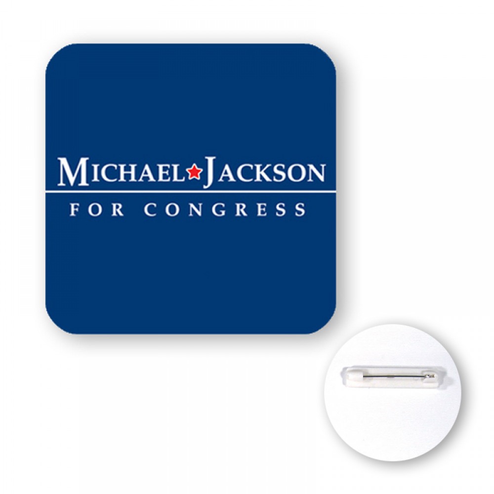 2.5" Square Chipboard Full Color Button w/Rounded Corners with Logo