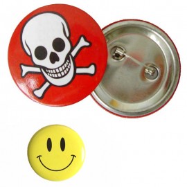 1 1/8" Safety pin backed round button with full color imprint. Personalized
