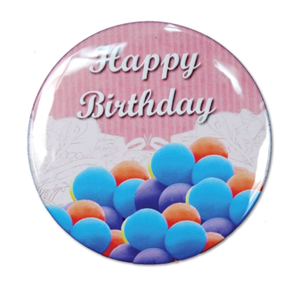 1" Stock Celluloid "Happy Birthday" Button (Pink) with Logo