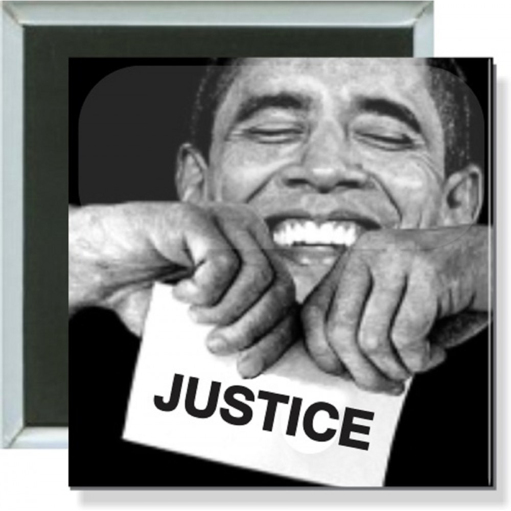 Political - Obama, No Justice - 2 Inch Square Button with Logo