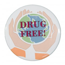 2" Stock Celluloid "Drug Free" Button with Logo  2" Stock Celluloid "Drug Free" Button with Logo