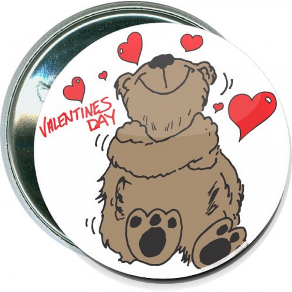 Personalized Valentine's Day - Valentine's Day, Bear - 2 1/4 Inch Round Button