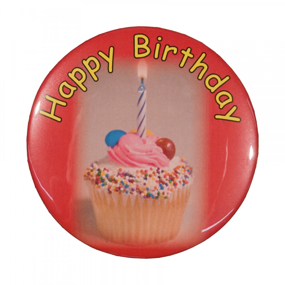 2" Stock Celluloid "Happy Birthday" Button with Logo