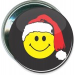 Christmas - Smiley Face with Santa Hat - 2 1/4 Inch Round Button with Logo