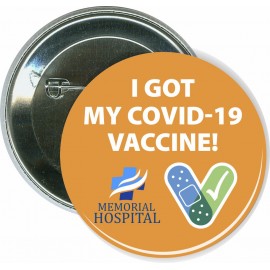 Promotional I got my COVID-19 vaccine-orange, Coronavirus - 2 1/4 Inch Round Button  Promotional I got my COVID-19 vaccine-orange, Coronavirus - 2 1/4 Inch Round Button