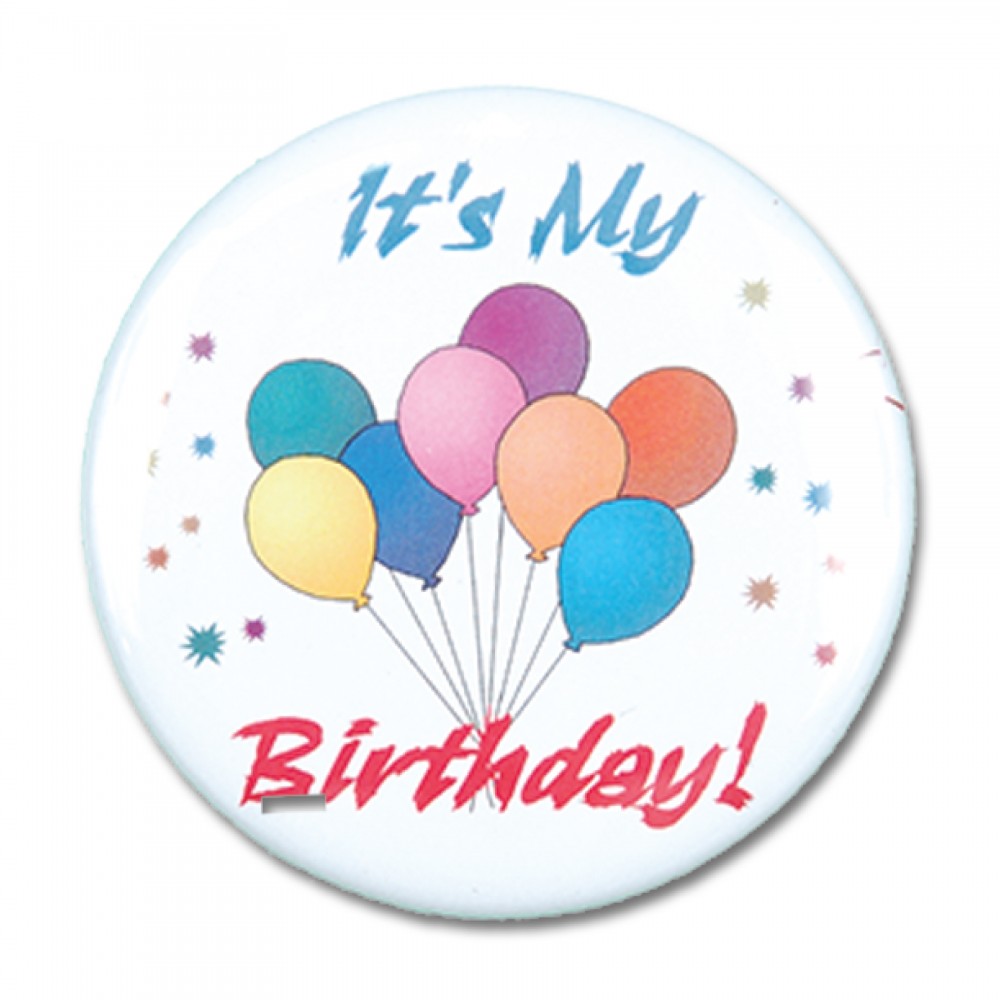 2" Stock Celluloid "It's My Birthday!" Button with Logo
