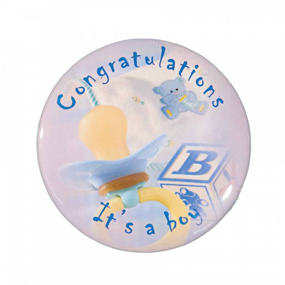 2" Stock Celluloid "Congratulations It's A Boy" Button with Logo