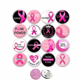 Pink Ribbon Round Button Pin with Logo