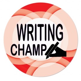 1" Stock Celluloid "Writing Champ" Button with Logo
