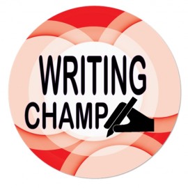 Customized 1" Stock Celluloid "Writing Champ" Button