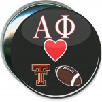 College - Alpa Phi loves Texas Tech Football, Black - 3 Inch Round Button with Logo