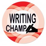 Logo Branded 2" Stock Celluloid "Writing Champ" Button