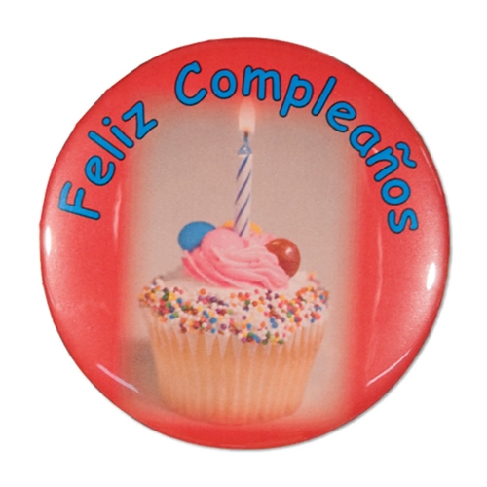 Logo Branded 1" Stock Celluloid "Feliz Cumpleanos" Button Logo Branded 1" Stock Celluloid "Feliz Cumpleanos" Button
