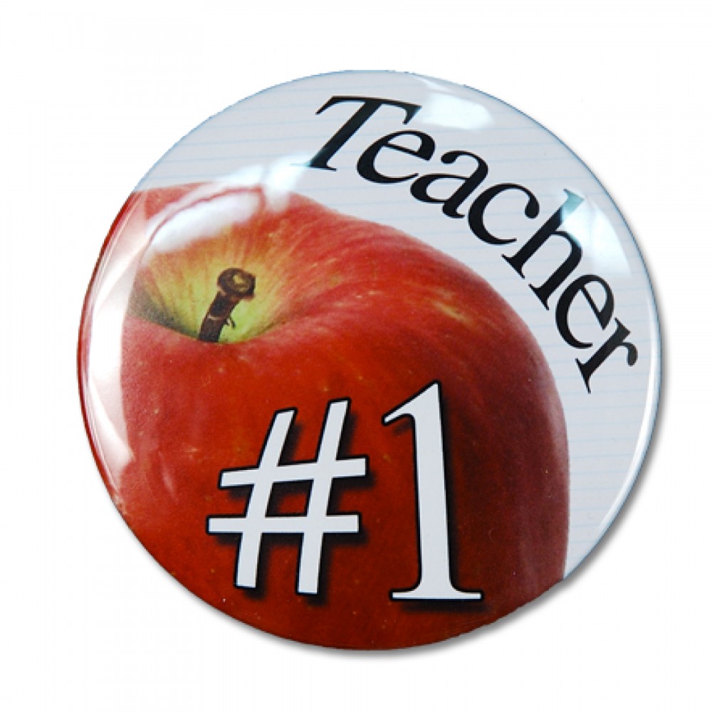 2" Stock Celluloid "#1 Teacher" Button with Logo