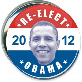 Political - Re-Elect Obama, 2012, Red White and Blue - 3 Inch Round Button with Logo
