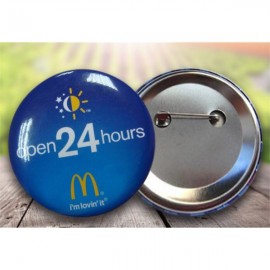 Logo Branded 2 1/4" Dia Round tin Button W/ Pin