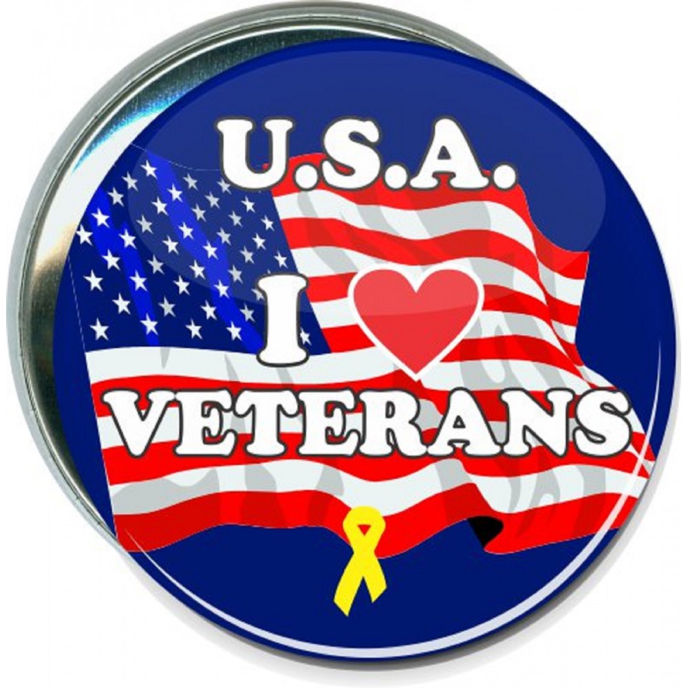 Military - U.S.A. I Love Veterans - 3 Inch Round Button with Logo