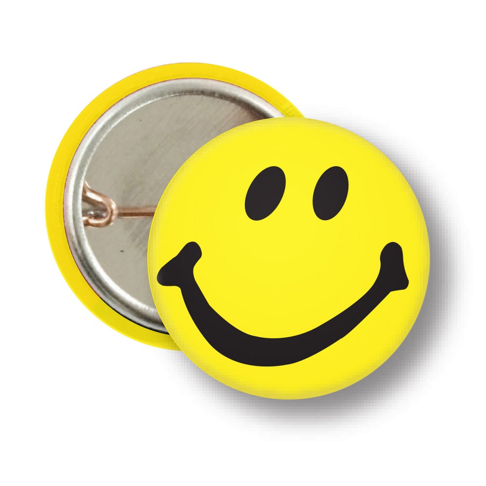 1" Round Smile Face Stock Buttons with Logo