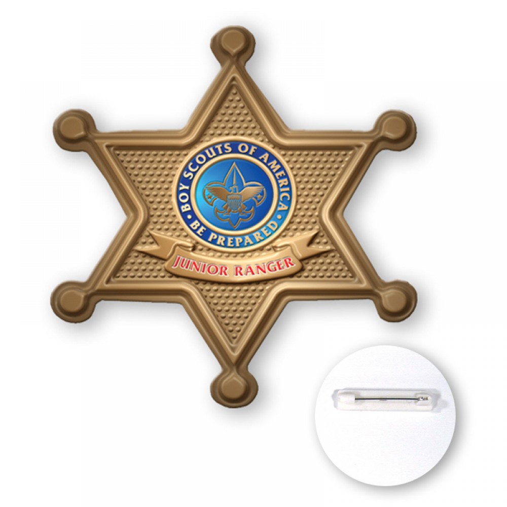 Branded Button-Sheriff Badge Star Shape Plastic Button (3") Branded Button-Sheriff Badge Star Shape Plastic Button (3")