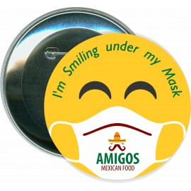Smiling Under My Mask, COVID-19, Coronavirus - 3 Inch Round Button with Logo