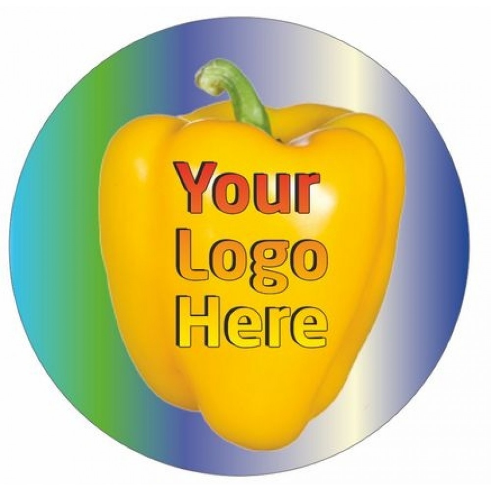 Yellow Bell Pepper Round Badge/Button w/ Bar Pin (2.5" Diameter) with Logo Yellow Bell Pepper Round Badge/Button w/ Bar Pin (2.5" Diameter) with Logo