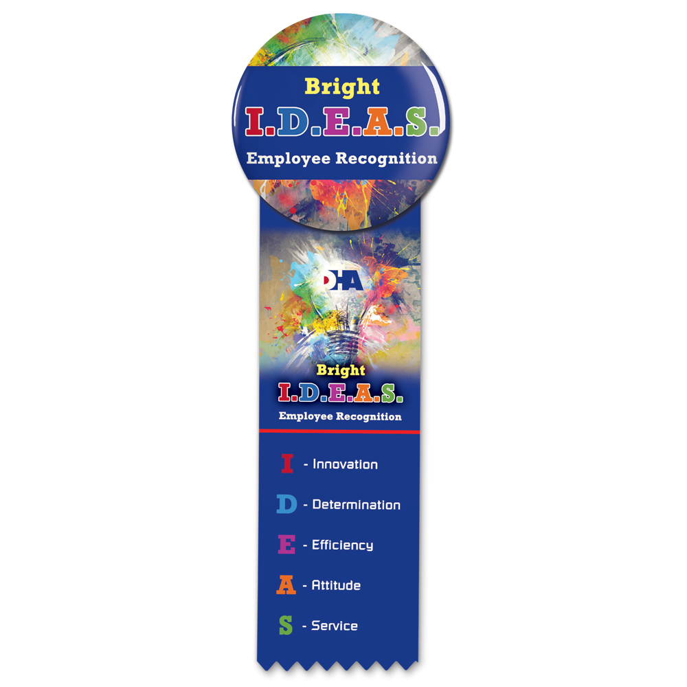 Full Color Button & Ribbon 2.25" Diameter w/2"x6" Ribbon with Logo
