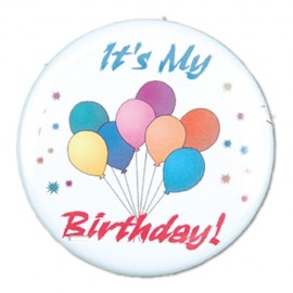 1" Stock Celluloid "It's My Birthday!" Button with Logo