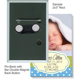 Customized Custom Buttons - 2X3 Inch Pin-Back Rectangle with Bar Double Magnet