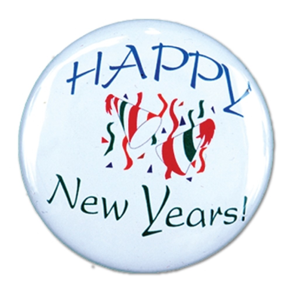 1" Stock Celluloid "Happy New Year" Button with Logo
