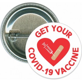 Logo Branded Get Your Covid-19 Vaccine, heart - 1 1/2 Inch Round Button  Logo Branded Get Your Covid-19 Vaccine, heart - 1 1/2 Inch Round Button