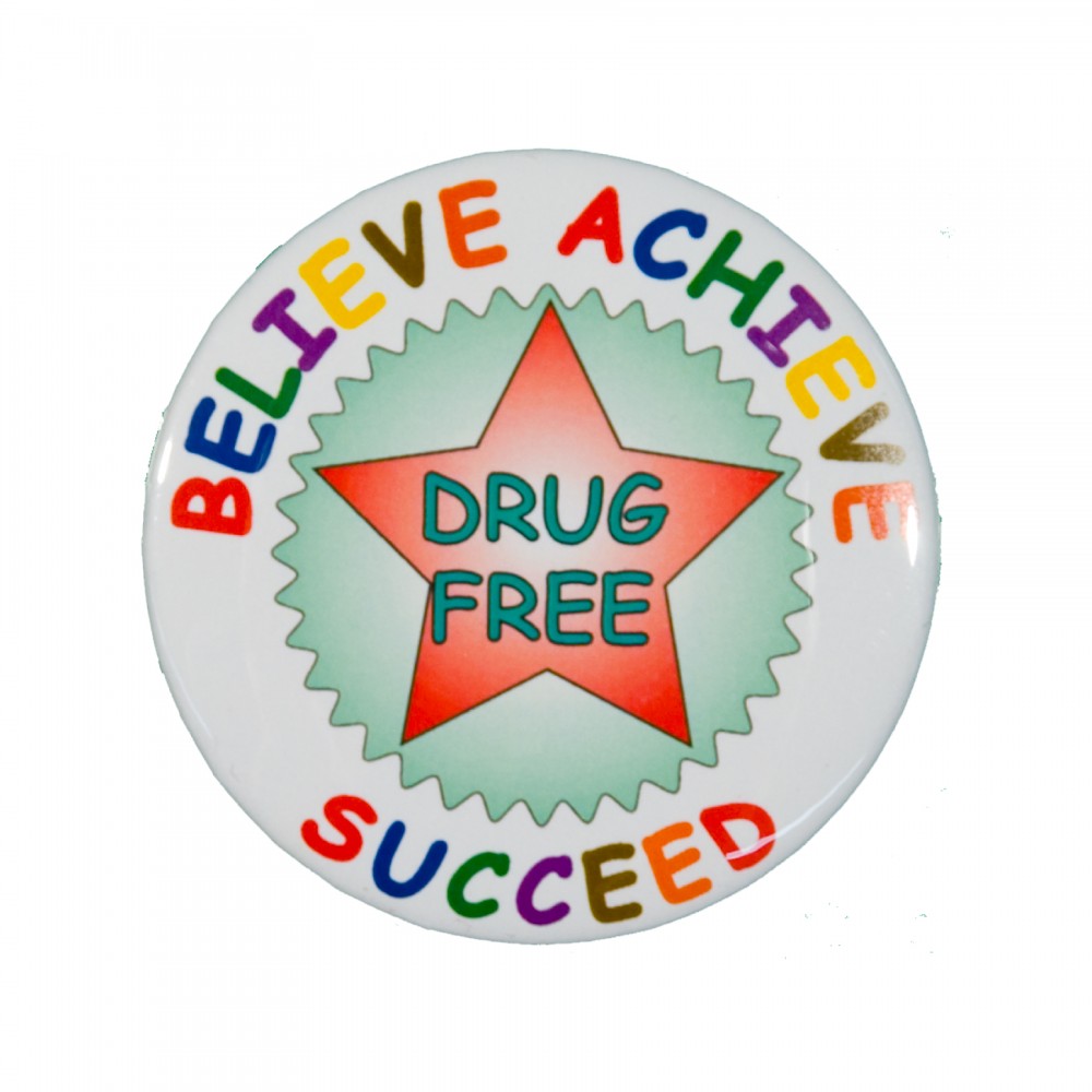 2" Stock Celluloid "Believe Achieve Succeed" Button with Logo